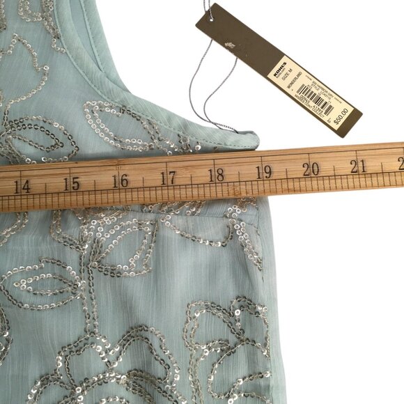Fairy LC Lauren Conrad Tank Top Women Medium Mint Green Sequin Floral Scoop Neck - Picture 12 of 16